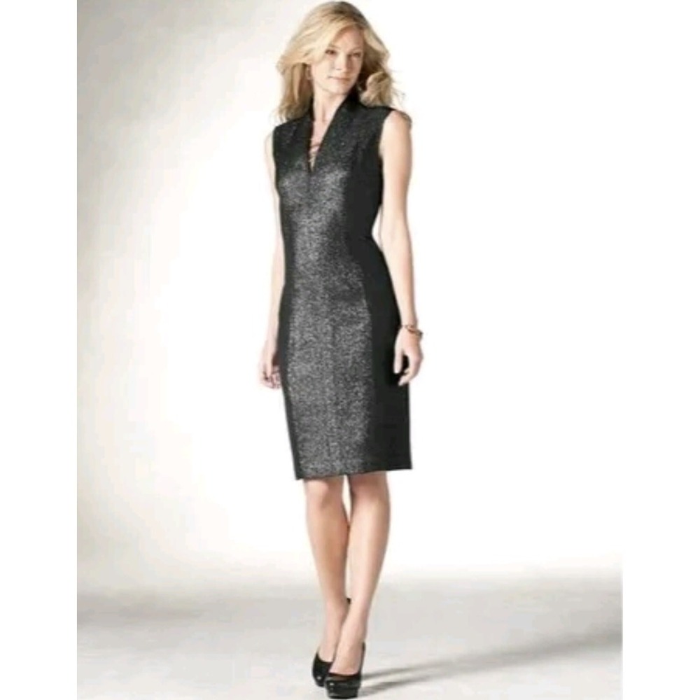 NEW Coldwater Creek Flute Neck Sheath Dress Size P10 Petite Black Old Money